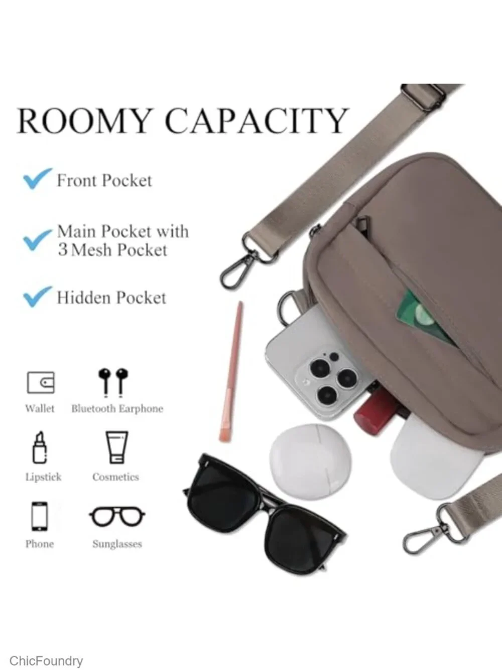 Small Crossbody Bag with Adjustable Strap, Nylon Fanny Pack